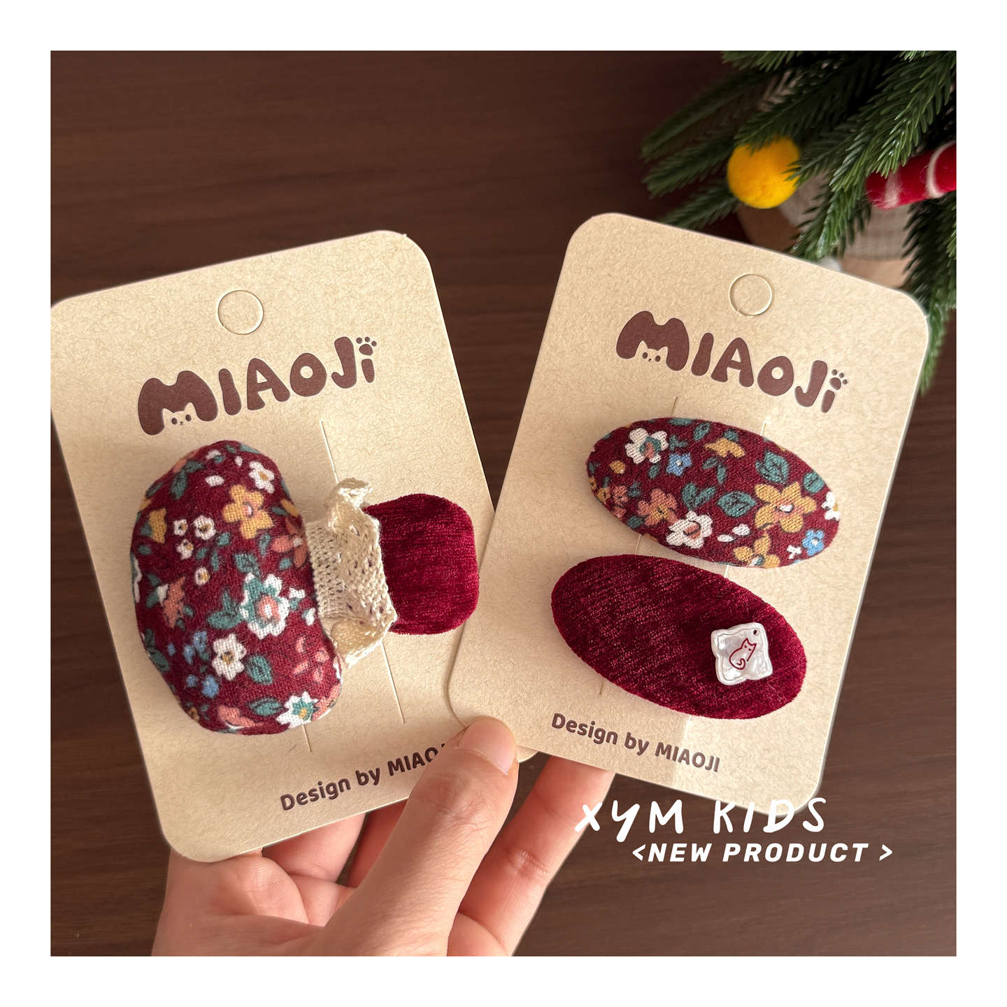 高级感碎花丝绒儿童发夹女童洋气刘海夹侧边夹女宝宝新年红色发饰 - 图0