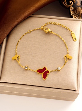 时尚蝴蝶钛钢手链女18K金手链 五花ins简约个性小众设计情侣手链