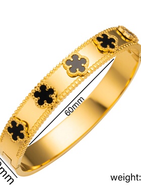 新款黑白贝母时尚不锈钢五叶草手镯女感百搭个性手饰品不掉色