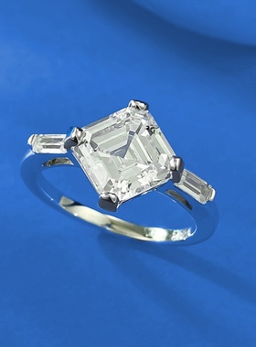 辉之翼珠宝 s925银闪亮阿斯切切割8*8mm白钻女仿真白指时尚女