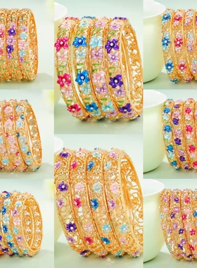 威德妮 景泰蓝珐琅滴油花朵高端手镯复古潮流气质感饰品