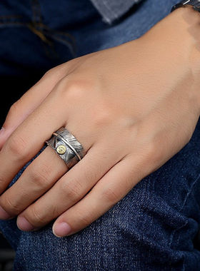 开口羽毛戒指镀银高桥吾郎 情侣对戒活口手工潮戒男时尚女