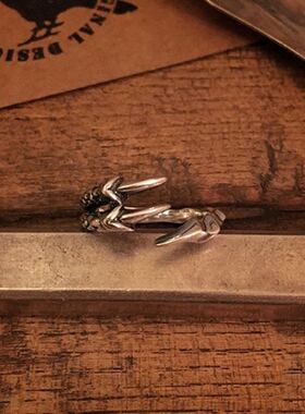 乌鸦 S925纯银2020新款乌鸦复古潮流黒雀の爪戒指 指环 男女适戴