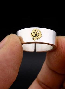 新款狮子王镶嵌银戒指男女单身情侣纯银对戒指环简约宽开口可调