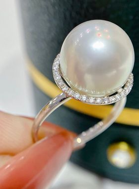 南洋白珠戒指正圆无瑕极强光白亮时尚女戒精致百搭款珍珠搭配