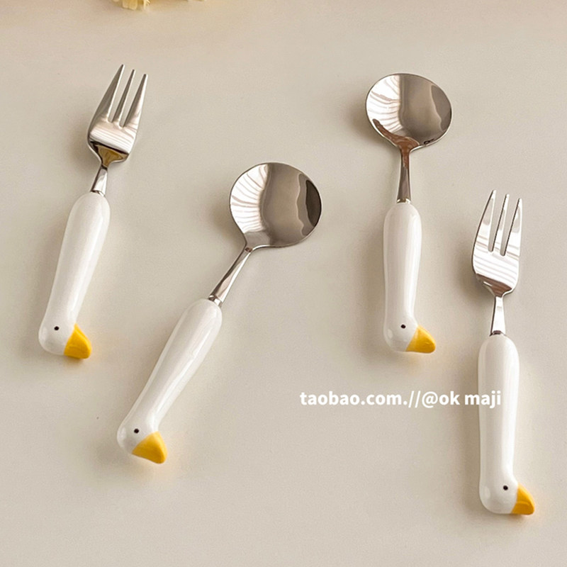 ok maji可爱小勺子不锈钢漂亮叉子勺子家用喝汤调羹吃饭专用汤匙,淘宝优惠券,粉丝福利购,淘宝优惠卷