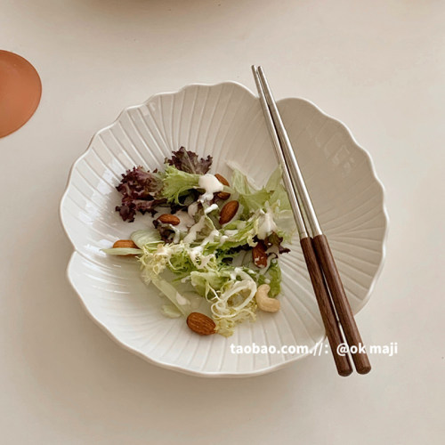 ok maji韩国ins复古花型陶瓷餐具菜盘子家用意面西餐盘水果沙拉盘 - 图2