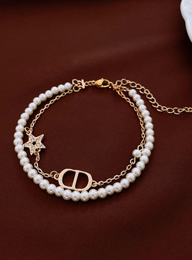珍珠小众猪鼻星星双层项链手链法式高级感锁骨链轻奢气质百搭饰品