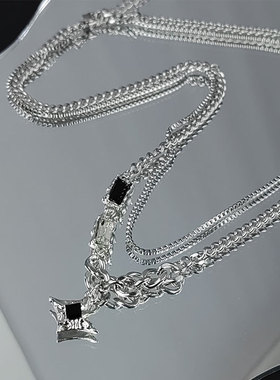 钛钢项链星芒双层颈链毛衣链轻奢小众设计感嘻哈风潮流男女锁骨链