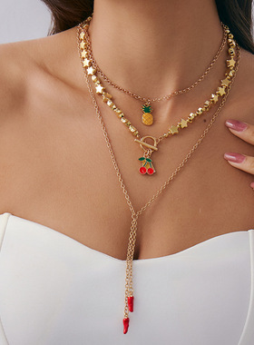 流苏吊坠项链欧美风海边度假小鱼锁骨链个性简约小众高级感颈链女