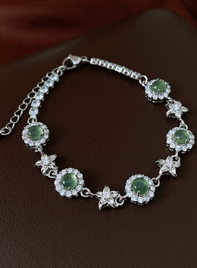 锆石花朵手链圆形高级感轻奢时尚手环小众设计气质复古百搭手饰女