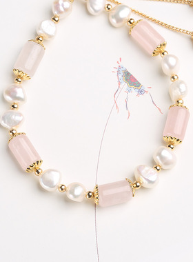 天然粉晶桶珠巴洛克异形珍珠手链女款淡水珍珠首饰送闺蜜女友礼物