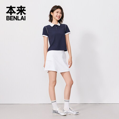 本来BENLAI女士凉感撞色翻领polo衫运动T恤2026秋季新款BNT460023 - 图0
