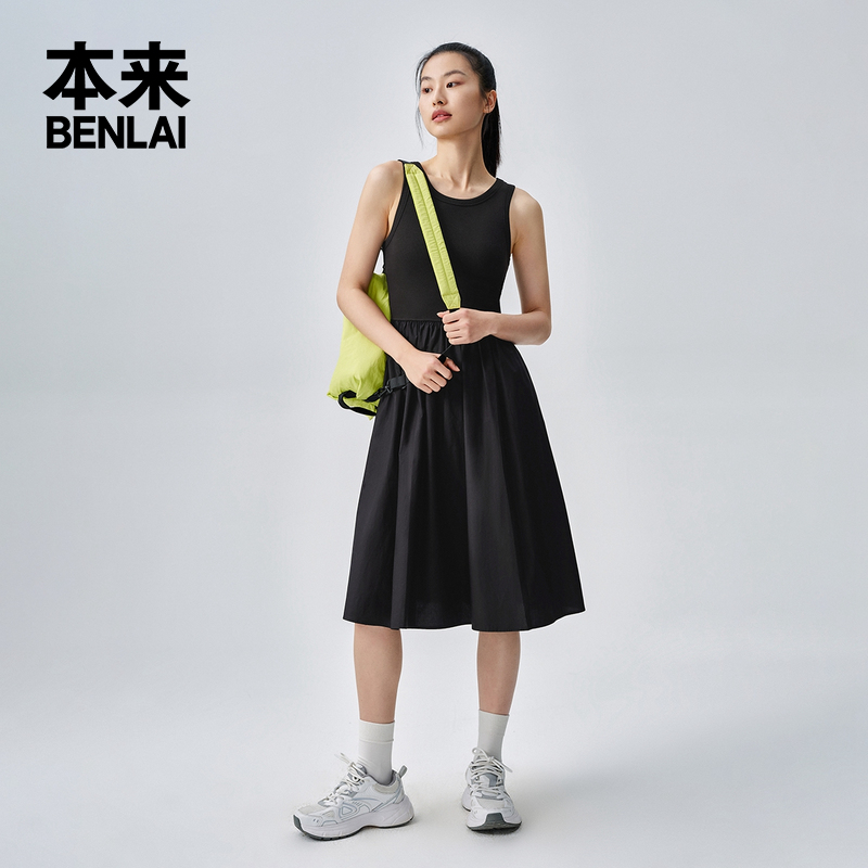 本来BENLAI女士2024夏季新款拼接设计感圆领背心连衣裙BNA740015 - 图0