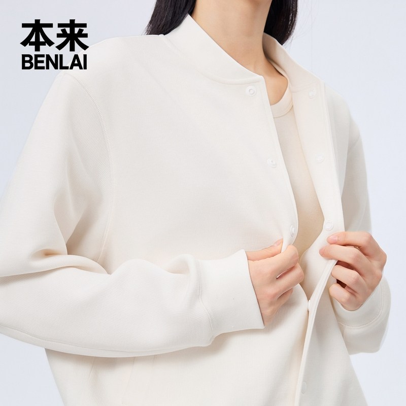 本来BENLAI女士棒球领针织外套25秋季新款宽松运动夹克BNM150035,淘宝优惠券,粉丝福利购,淘宝优惠卷