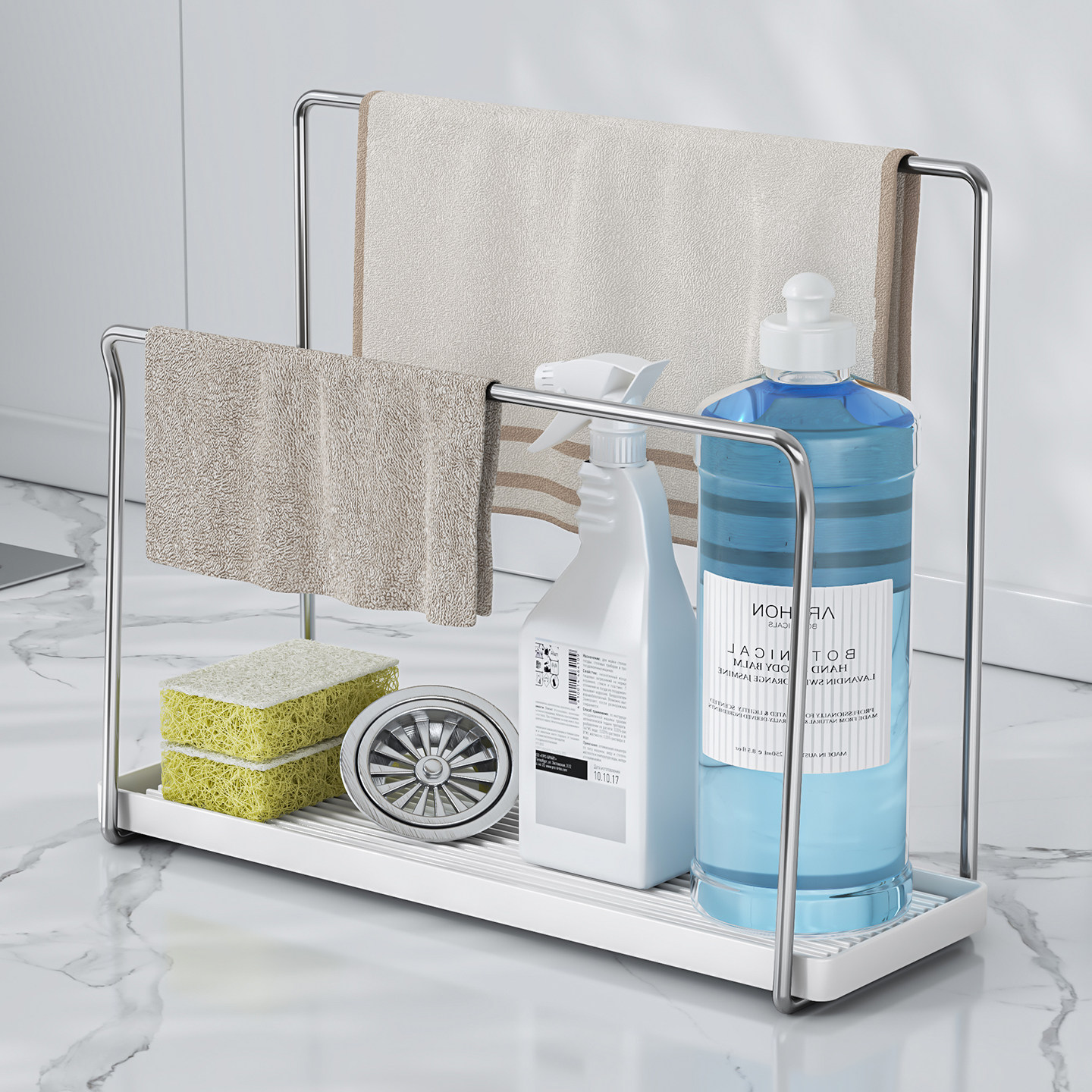 304不锈钢抹布架厨房台面沥水架带接水盘洗碗布挂杆水槽边置物架,淘宝优惠券,粉丝福利购,淘宝优惠卷