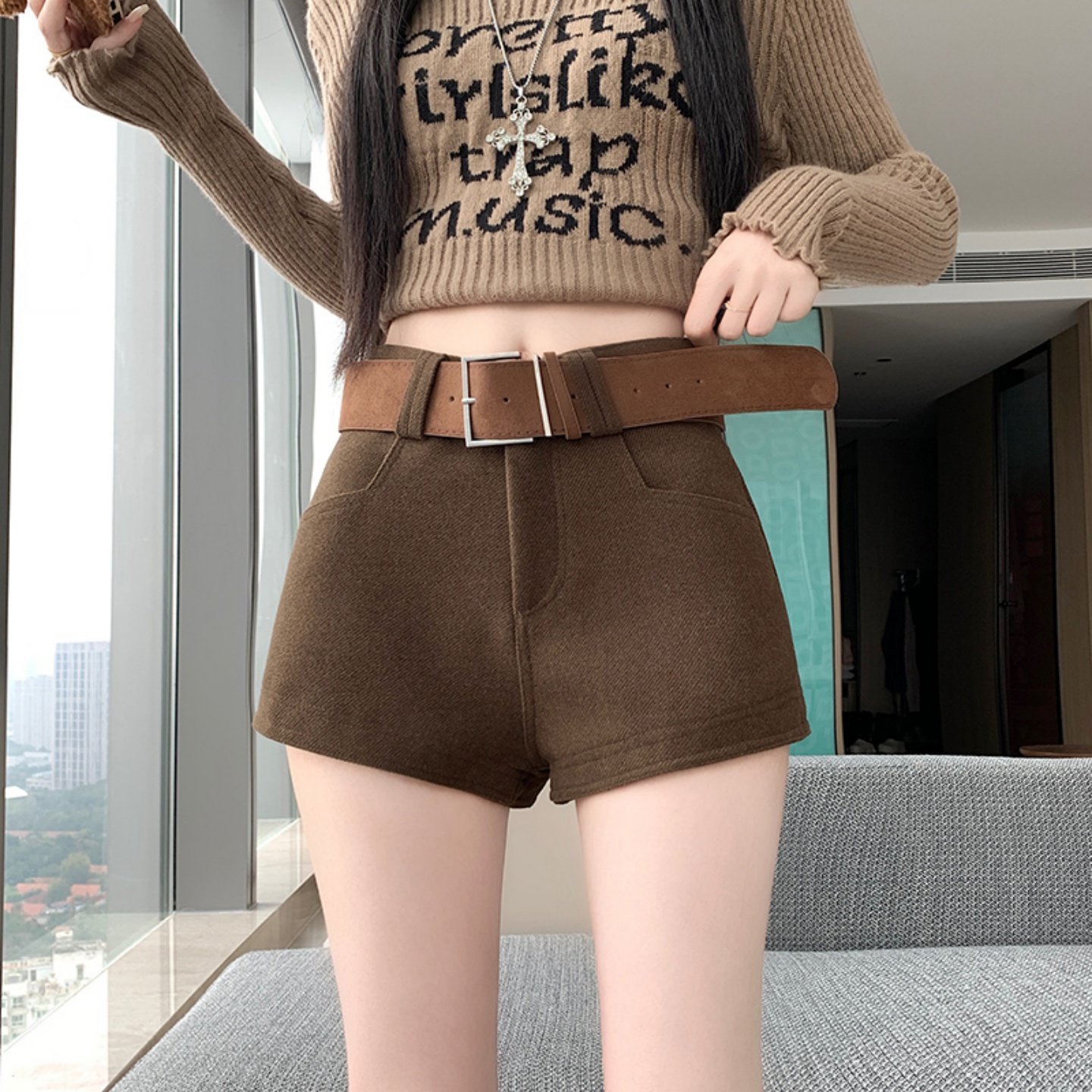 大码灰色毛呢短裤女秋冬新款辣妹高腰外穿显瘦a字阔腿靴裤配靴子,淘宝优惠券,粉丝福利购,淘宝优惠卷