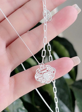 纯银999福字祥云锁项链女