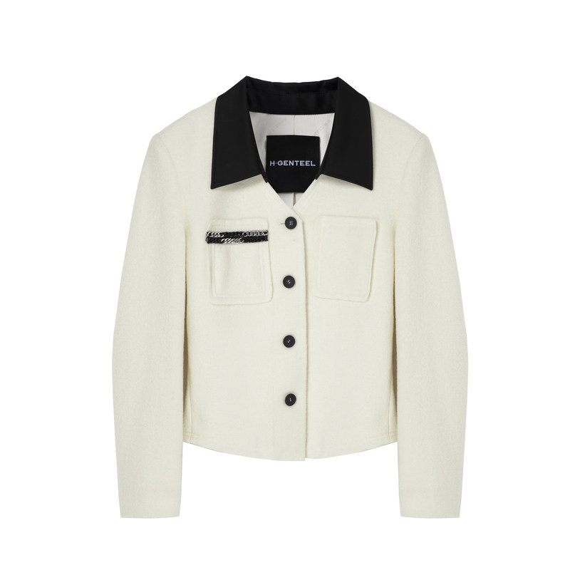 H·GENTEEL荷高新款春装女米白色收腰拼接休闲通勤短外套女,淘宝优惠券,粉丝福利购,淘宝优惠卷