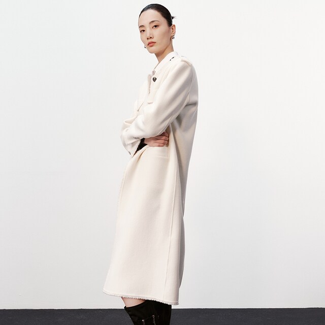 H·GENTEEL荷高新款冬装女圆领H型高级感纯羊毛长款毛呢大衣