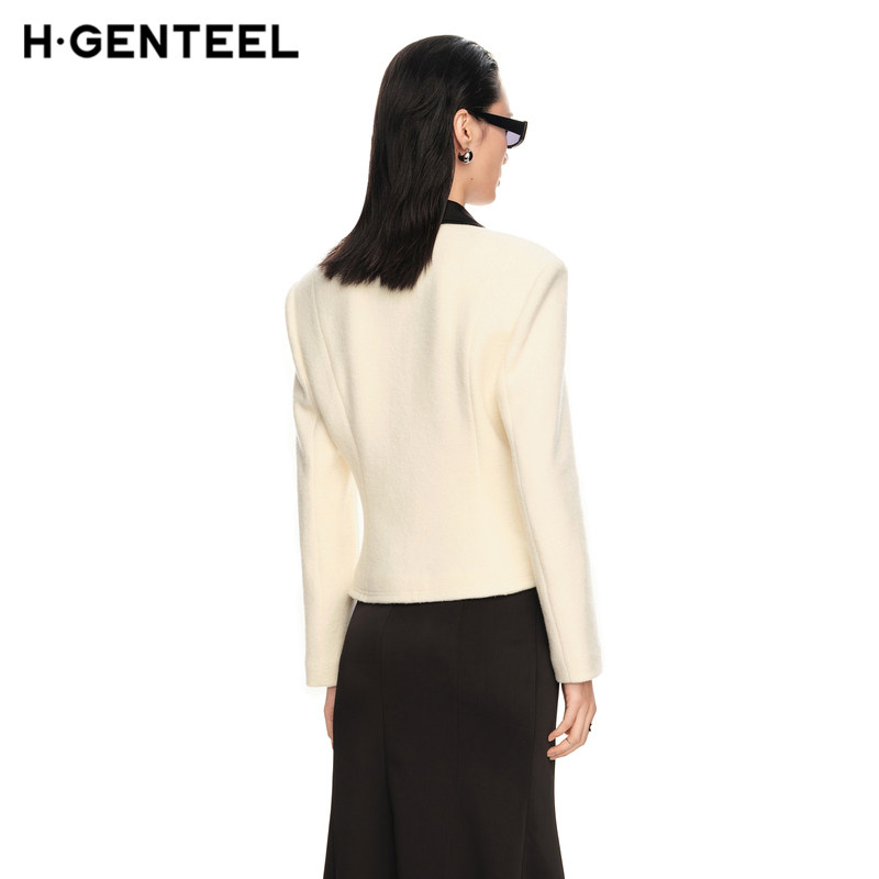 H·GENTEEL荷高新款春装女米白色收腰拼接休闲通勤短外套女,淘宝优惠券,粉丝福利购,淘宝优惠卷