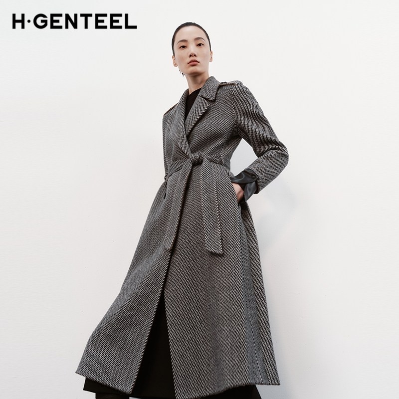 H·GENTEEL荷高新款冬装女风衣式系带羊毛高级感毛呢大衣外套女,淘宝优惠券,粉丝福利购,淘宝优惠卷