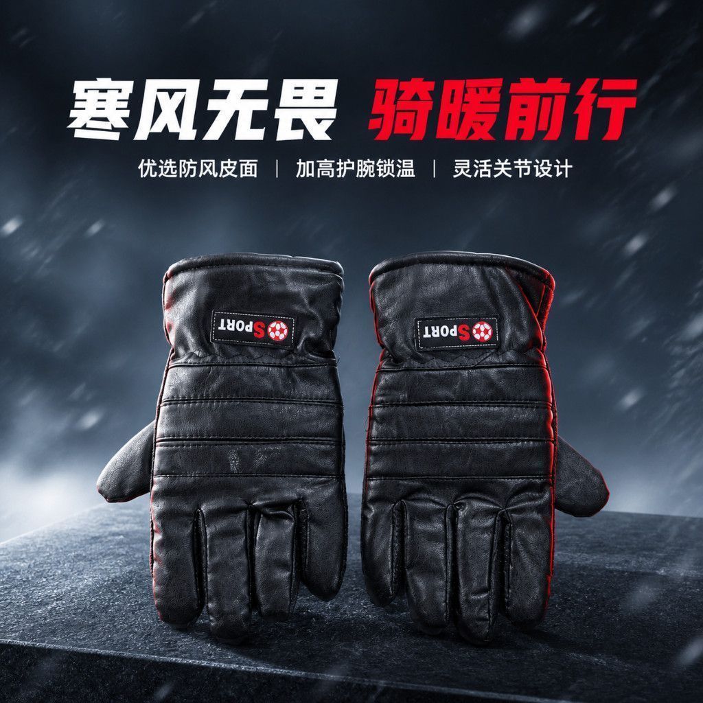 Winter sheepskin pure cotton extra thick windproof warm gloves
