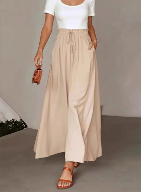 松紧高腰女士休闲长裤Elastic high waisted women's casualpants