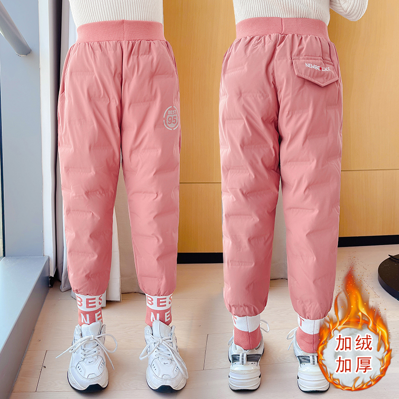 女童棉裤外穿冬季加绒加厚保暖裤羽绒棉秋冬装中大童长裤儿童裤子 - 图0