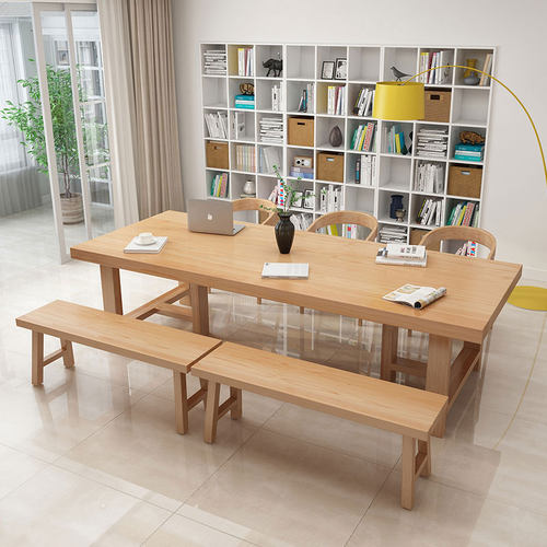 实木会议桌办公桌椅组合客厅图书馆大板桌项目洽谈长条桌工作台 - 图1