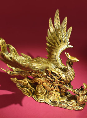 铜凤凰摆件龙凤呈祥工艺品客厅卧室凤凰吉祥物办公室结婚礼物凤冠