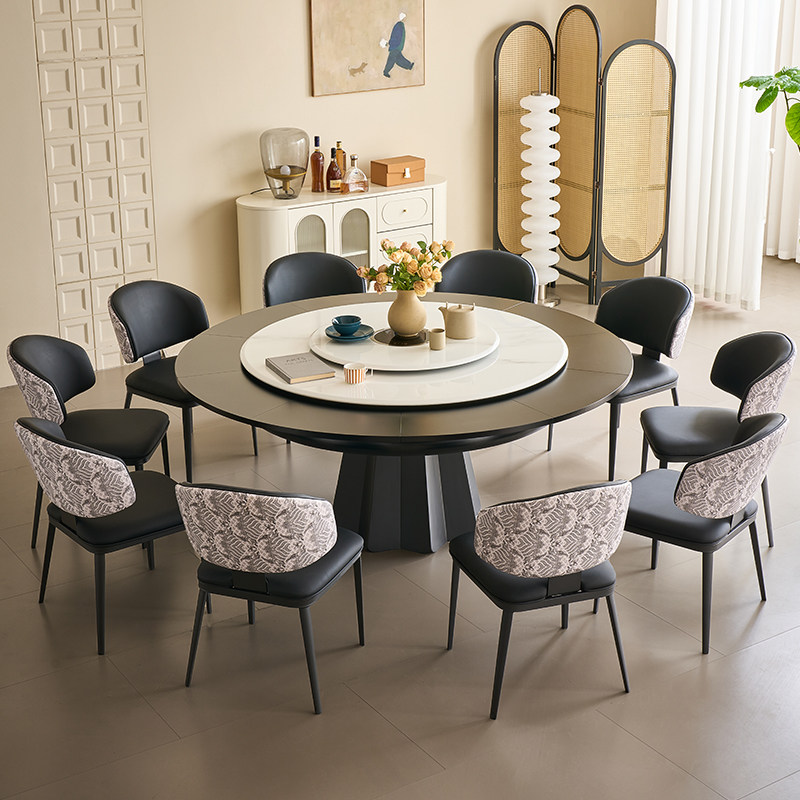 超晶石旋转伸缩餐桌可变实木圆桌转盘现代风多功能变径餐桌省空间 - 图1