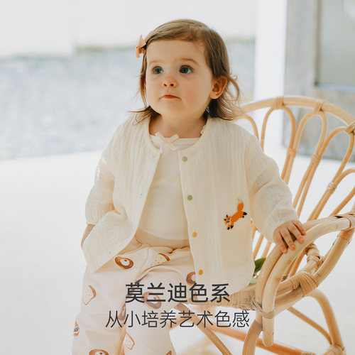 Oak Family春秋宝宝长袖薄外套纯棉绉布轻薄透气女童开衫宝宝外搭 - 图3
