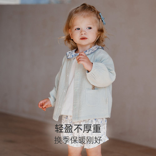Oak Family春秋宝宝长袖薄外套纯棉绉布轻薄透气女童开衫宝宝外搭 - 图2