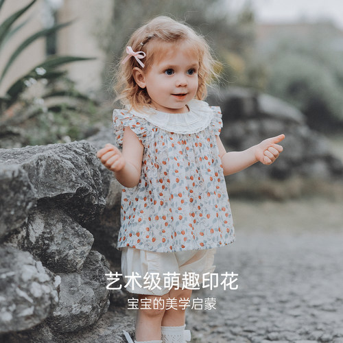 OAK FAMILY夏季宝宝上衣宽松全棉府绸小飞袖圆领女童T恤 - 图3