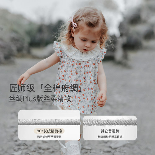 OAK FAMILY夏季宝宝上衣宽松全棉府绸小飞袖圆领女童T恤 - 图0