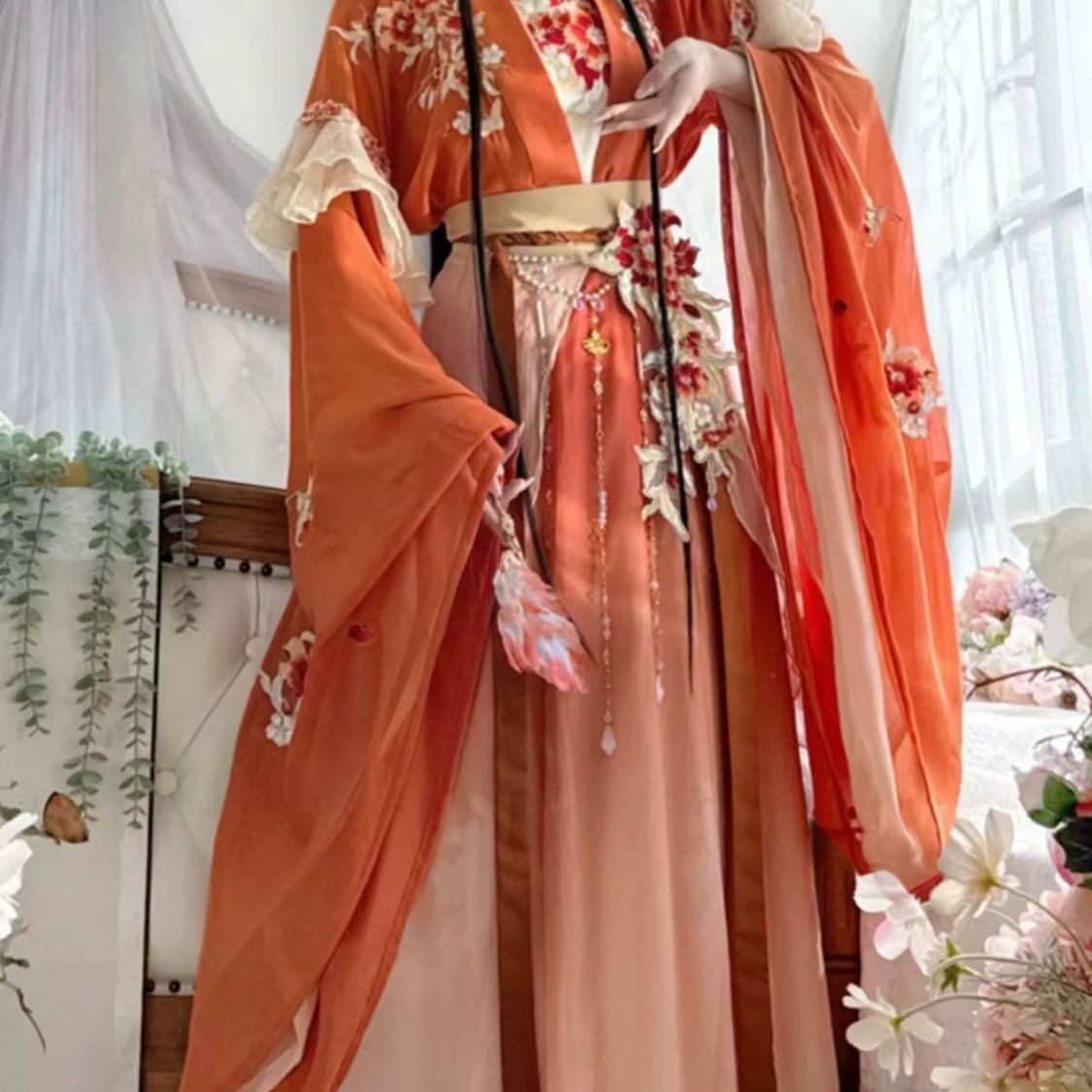 醉时阁【石榴花开】原创南北朝大袖齐腰破裙重工刺绣红黄显瘦套装 - 图1