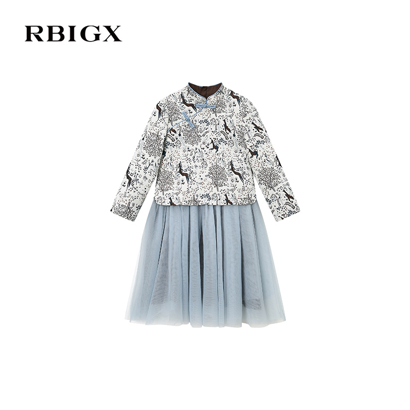 RBIGX瑞比克童装2025秋季新款女童轻盈网纱撞色中式假两件连衣裙 - 图2