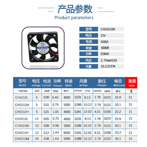 CH5010风扇 5V12V 50*50*10MM小电脑小风扇5CM 机箱直流散热风扇 - 图0