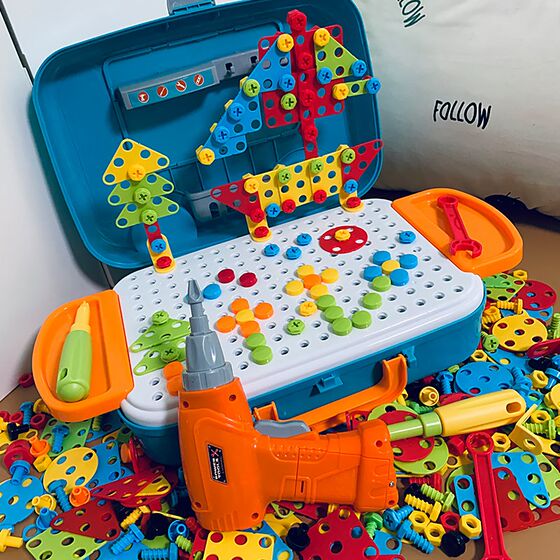 Children's screw assembly toy boy puzzle disassembly electric drill tool box baby hands-on assembly 3 years old