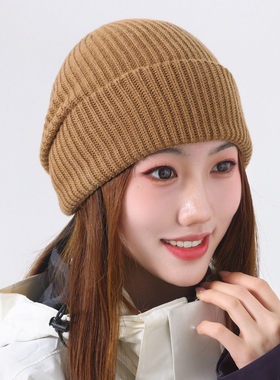 冬季羊毛混纺保暖护耳针织帽女
