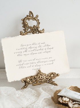 复古金色赏盘架黄铜迷你化妆镜