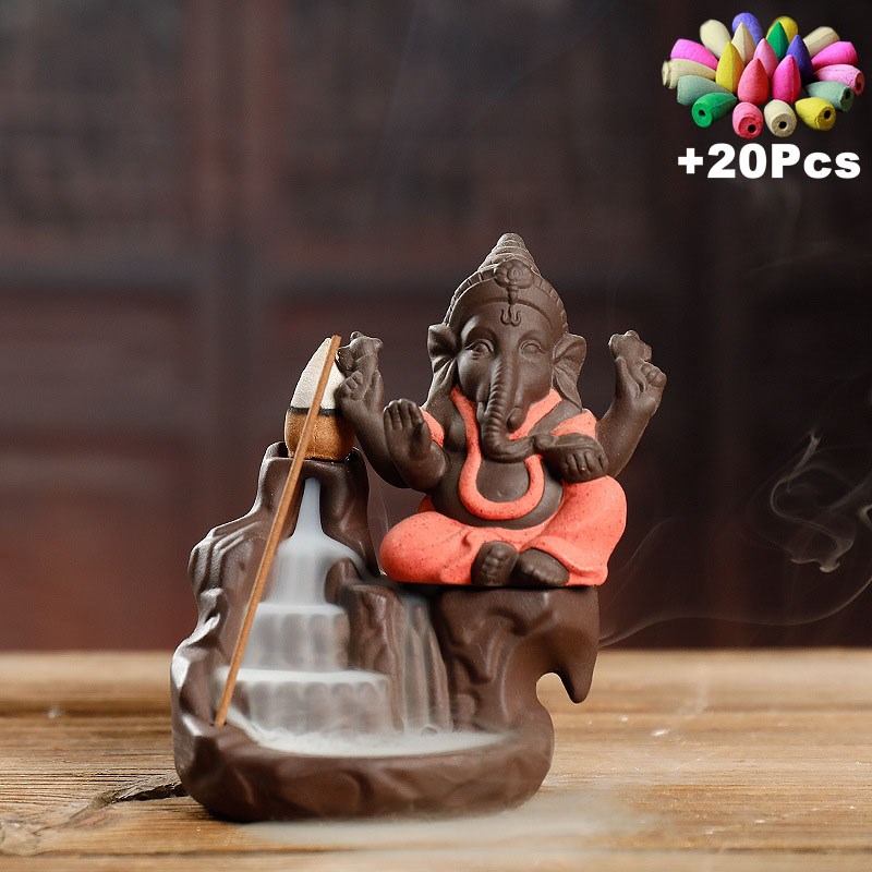 Ganesha Backflow Incense Burner Elephant God Emblem Auspicio - 图0