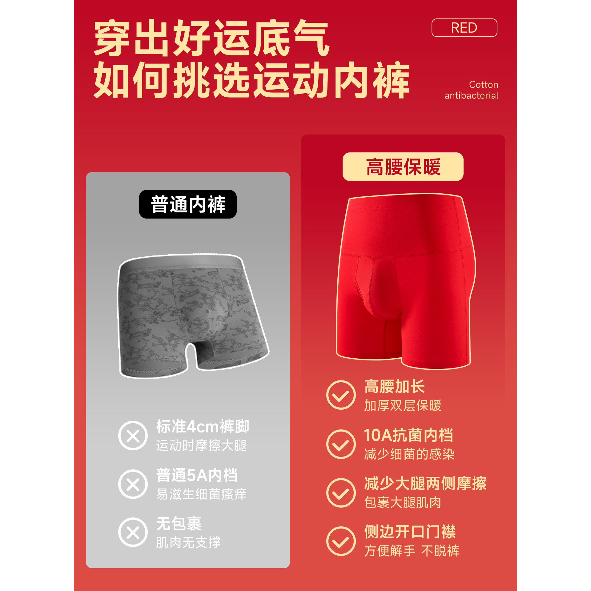 猫人男士内裤加长款防磨腿运动短裤本命年红色马年纯棉大码四角裤,淘宝优惠券,粉丝福利购,淘宝优惠卷