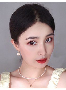 天然米粒珍珠耳环耳钉女花朵绣球