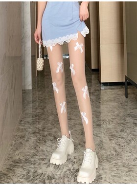 甜美蝴蝶结白色丝袜女网红日