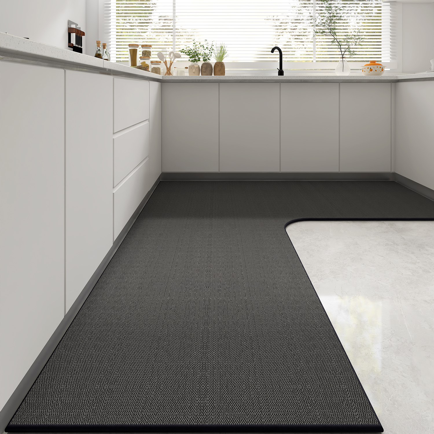 纯色高级感厨房地垫进门防滑防水吸油脚垫可裁剪家用地毯2025新款 - 图0