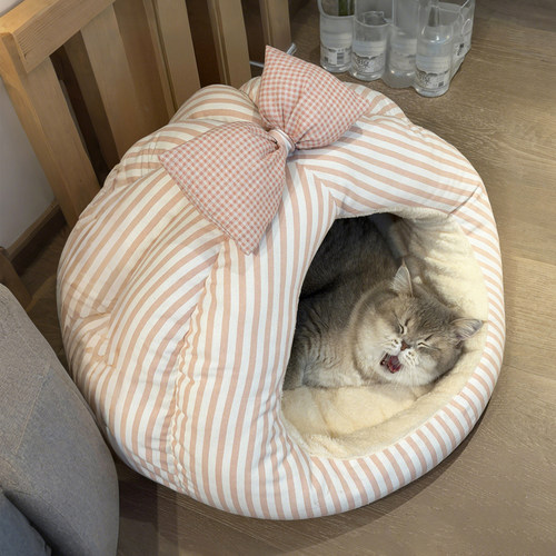 蝴蝶结猫窝四季通用狗窝半封闭式猫帐篷小型犬睡垫安全窝宠物用品 - 图2