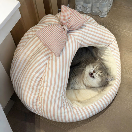 蝴蝶结猫窝四季通用狗窝半封闭式猫帐篷小型犬睡垫安全窝宠物用品 - 图3