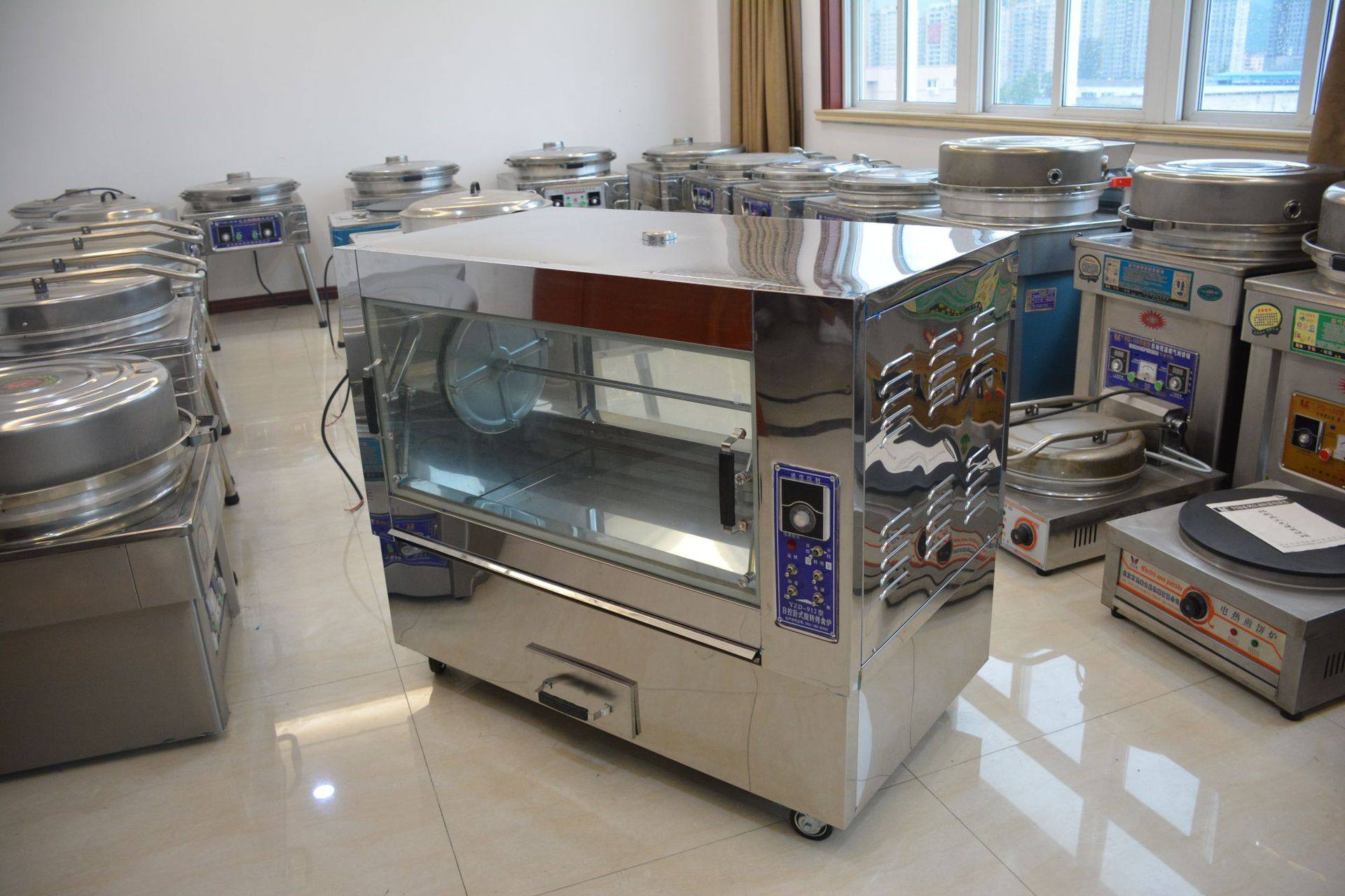 电烤鸡架烤箱商用自动旋转张成荣燃气烤鸡架子大容量卧式烤禽炉